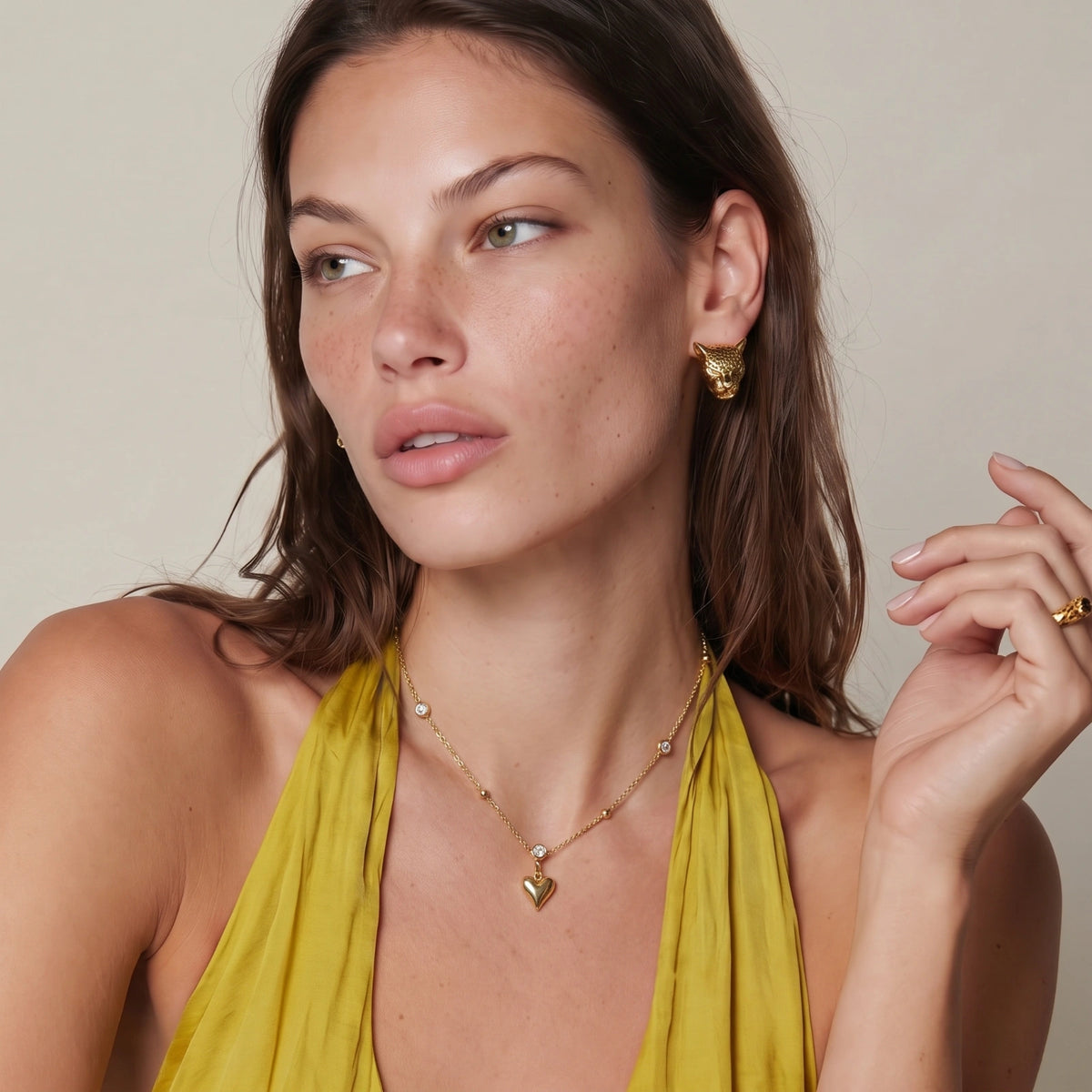 Heart Necklace for Women, Gold Necklace, Crystal Heart Pendant, Layered Necklace Gift